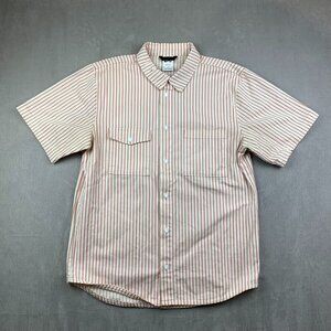 Nike Sb Mens Shirt Medium Red White Striped Button Up Short Sleeve Skateboarding